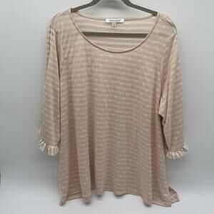 Rose & Olive Womens Blouse Plus Size 3x Pink & White Polka Dots Ruffles Top